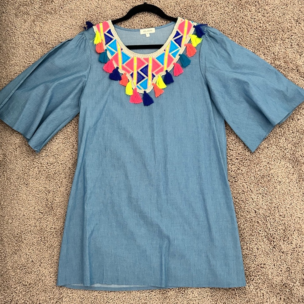 Neon tassel detail dress tunic